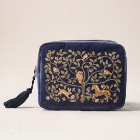 Tree of Life Velvet Wash Bag -  Indigo