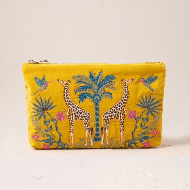 Elizabeth Scarlett Wild Giraffe Palm Velvet Everyday Pouch - Mustard
