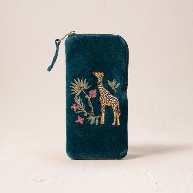 Elizabeth Scarlett Wild Giraffe Palm Velvet Glasses Case - Rich Blue