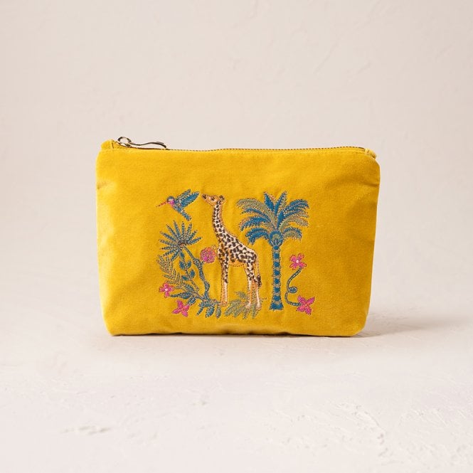 Elizabeth Scarlett Wild Giraffe Palm Velvet Mini Pouch - Mustard