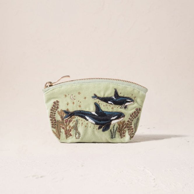 Elizabeth Scarlett Wild Orcas Velvet Coin Purse - Celadon
