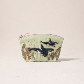 Wild Orcas Velvet Coin Purse - Celadon