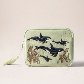Wild Orcas Velvet Wash Bag - Celadon