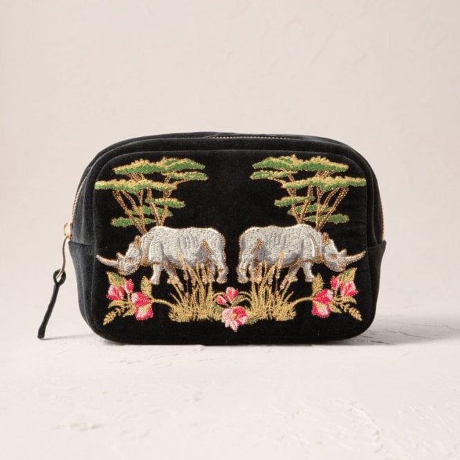 Elizabeth Scarlett Wild Rhino Velvet Cosmetic Bag - Charcoal
