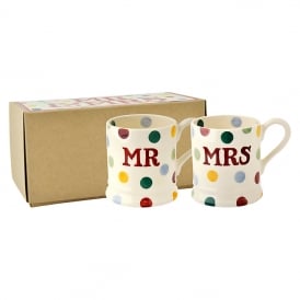 Polka Dot Mr & Mrs Half Pint Mug Set