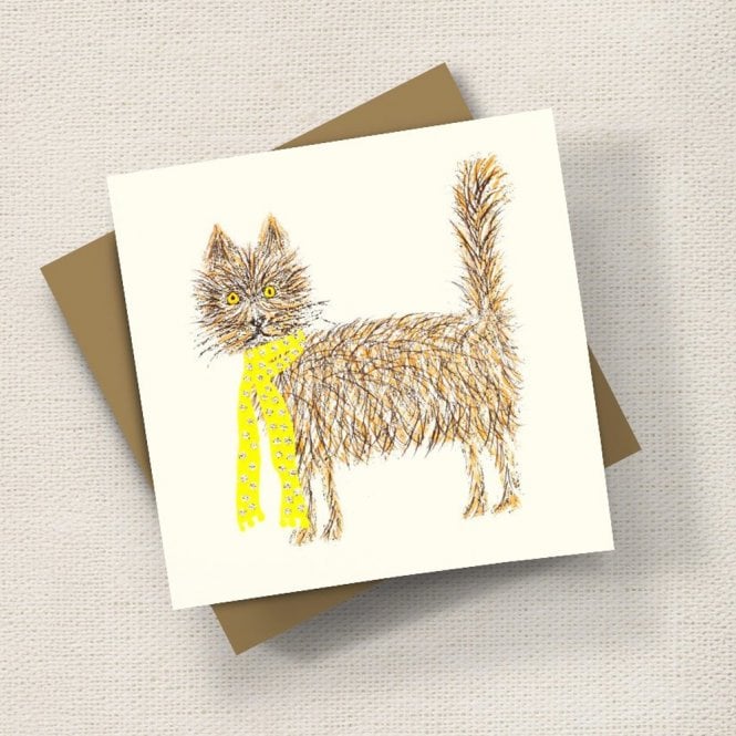 English Graphics Scruffy Cat with Yellow Scarf Glitter Card