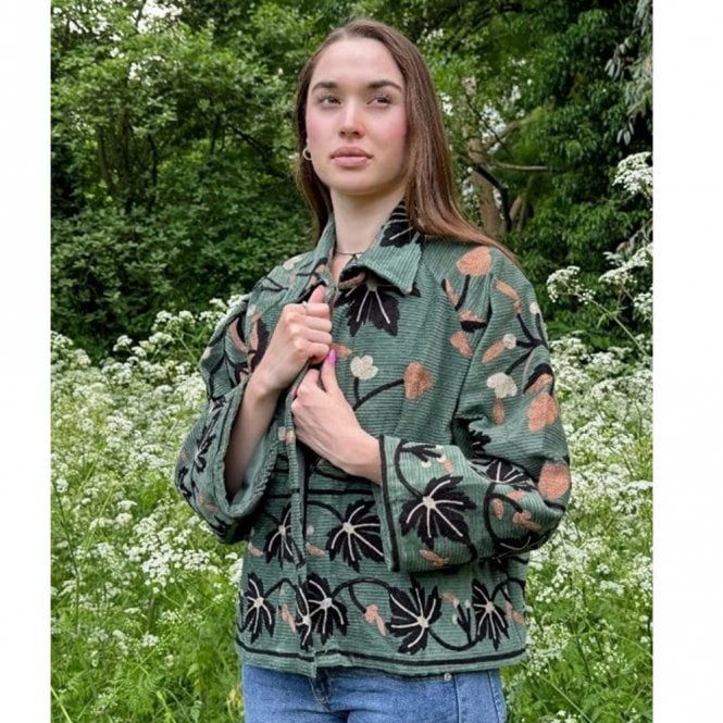 Essential Designs London Artisan Bloom Embroidered Suzani Corduroy Bolero Jacket