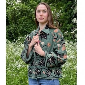 Artisan Bloom Embroidered Suzani Corduroy Bolero Jacket