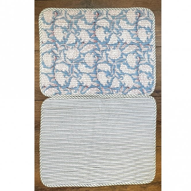 Essential Designs London Blue Floral Quilted Reversible Table Mat