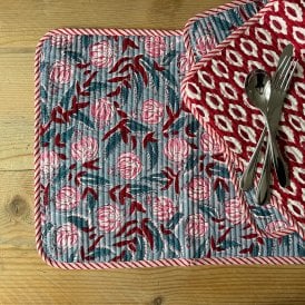 Blue & Pink Floral Quilted Reversible Table Mat