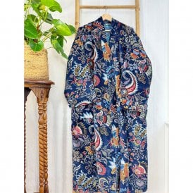 Blue Tribal Velvet Long Robe