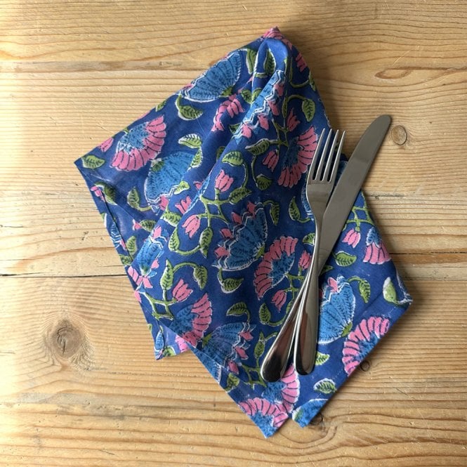 Essential Designs London Blue with Pink Flowers Cotton Napkin