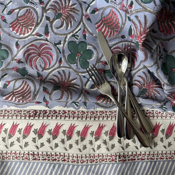 Essential Designs London Blue with Pink & White Foliage Cotton Tablecloth