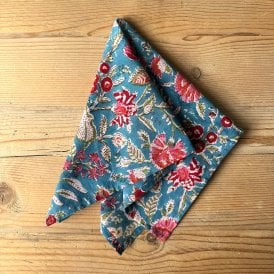Blue with Red Flowers Cotton Napkin