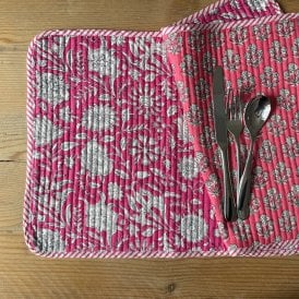 Bright Pink Floral Quilted Reversible Tablemat
