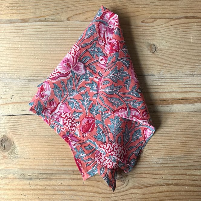 Essential Designs London Coral with Pink Flowers Cotton Napkin