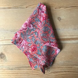 Coral with Pink Flowers Cotton Napkin