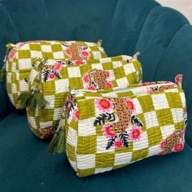Green Check with Leopard Wash Bag