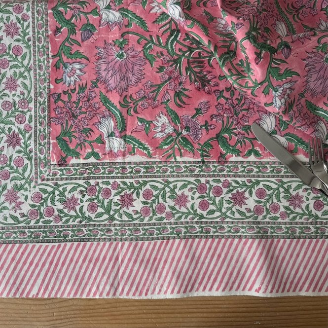Essential Designs London Pink & White Floral Cotton Tablecloth