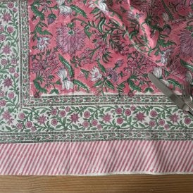 Pink & White Floral Cotton Tablecloth