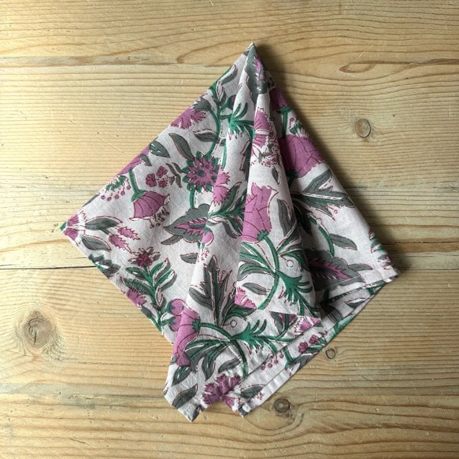 Essential Designs London Pink with Pink Flowers Cotton Napkin