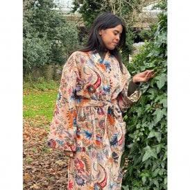 Rich Beige Patterned Velvet Robe