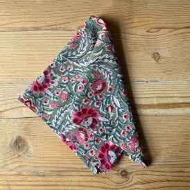 Sage with Pink & Red Flowers Cotton Napkin