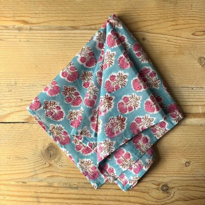 Essential Designs London Sky Blue with Pink Flowers Cotton Napkin