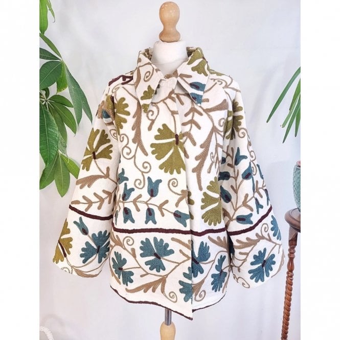 Essential Designs London Suzani Blue & Brown Leaf Print Jacket