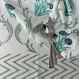 Teal & Blue Flowers Cotton Tablecloth