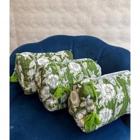 White & Green Floral Wash Bag