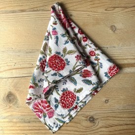 White with Red & Pink Flowers Cotton Napkin