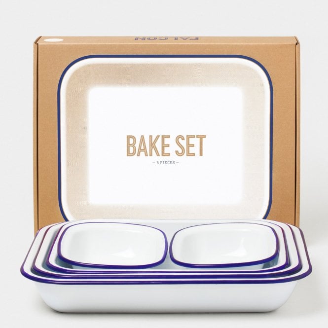 Falcon Enamelware Enamel Bake Set White with Blue Rim