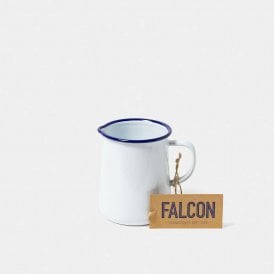 Enamel One Pint Jug White with Blue Rim