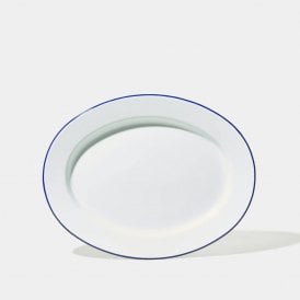 Enamel Oval Plate White with Blue Rim