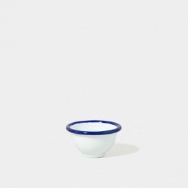 Enamel Pinch Pot White with Blue Rim