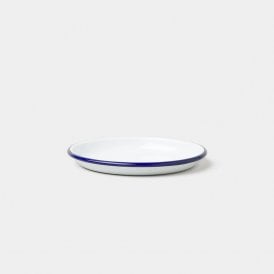 Enamel Side Plate White with Blue Rim