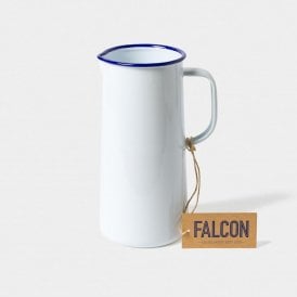 Enamel Three Pint Jug White with Blue Rim