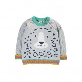 Grey Marl Snow Leopard Caleb Character Knit Jumper