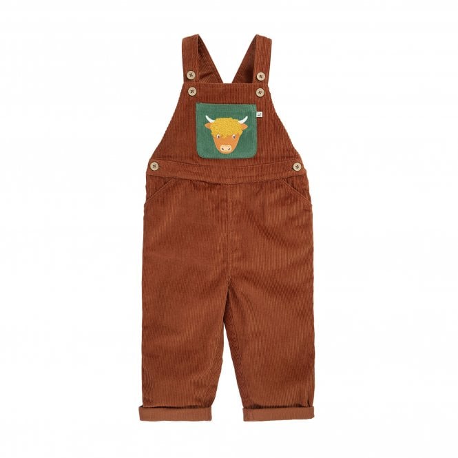 Frugi Rust Highland Cow Sebby Cord Dungaree