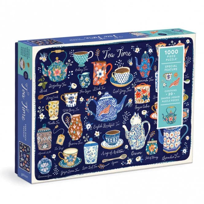Galison Tea Time 1000 Piece Jigsaw Puzzle with Shaped Pieces