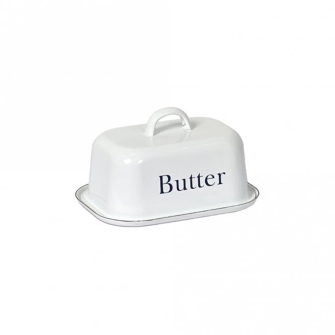 Garden Trading Enamel White Butter Dish with Lid