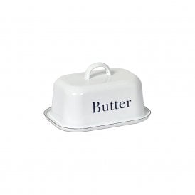 Enamel White Butter Dish with Lid