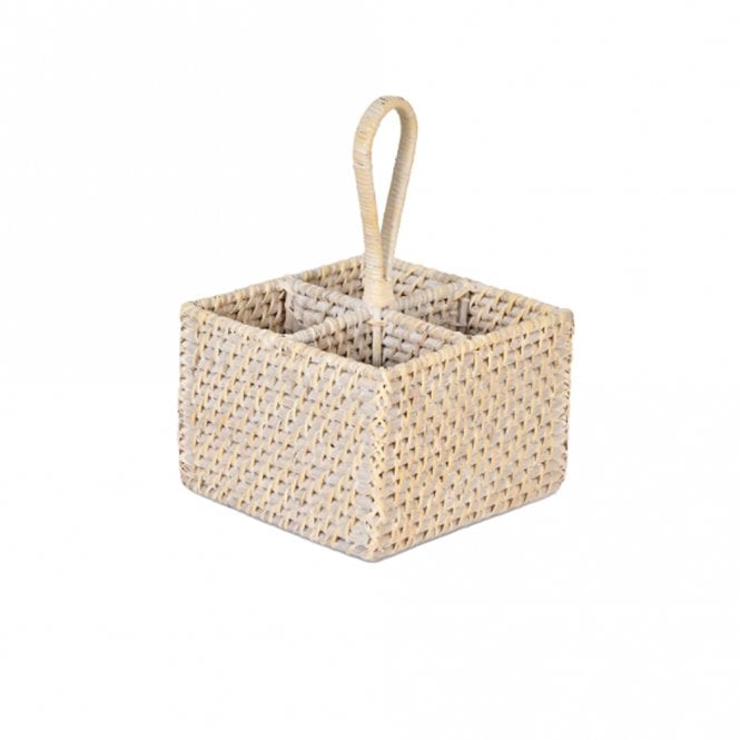 Garden Trading Wittering White Rattan Cutlery Caddy