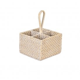 Wittering White Rattan Cutlery Caddy