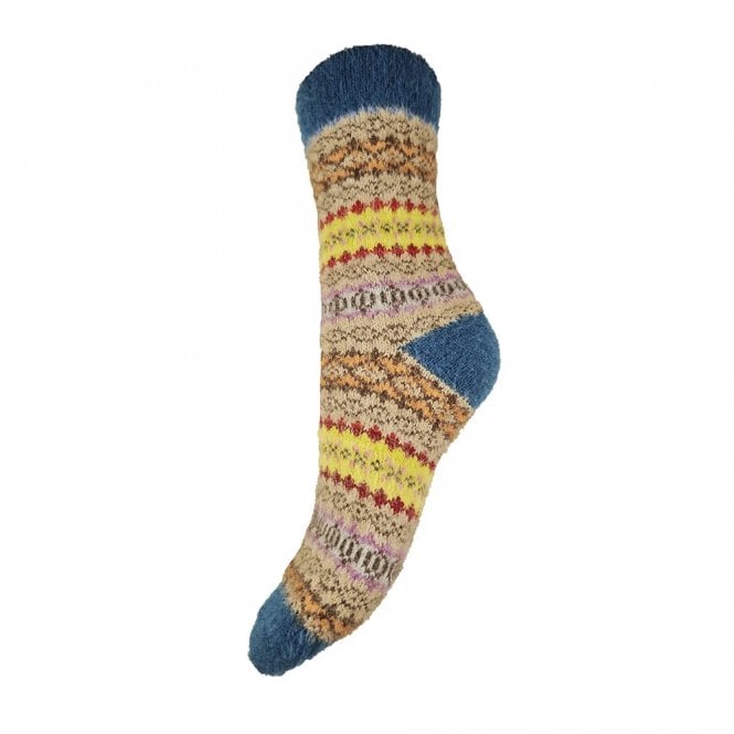 Gemjar Blue, Beige & Yellow Fairisle Wool Blend Socks