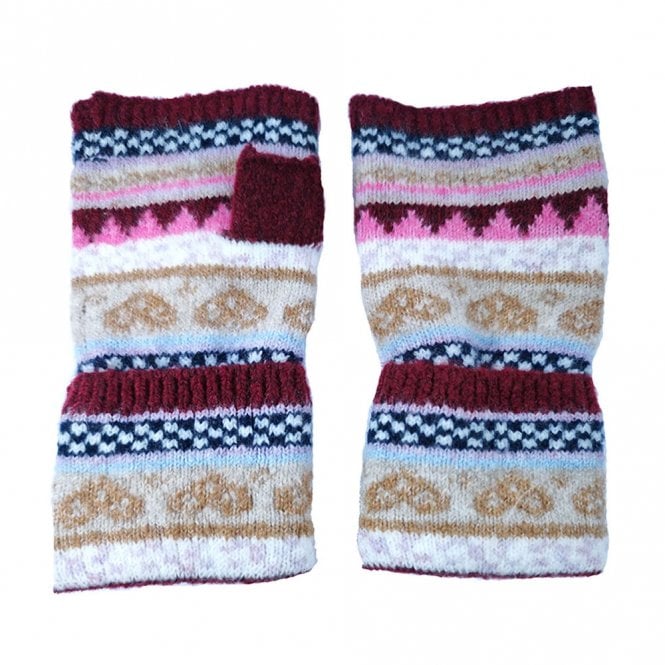 Gemjar Burgundy Nordic Heart Fingerless Gloves
