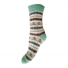 Cream & Green Fairisle Wool Blend Socks