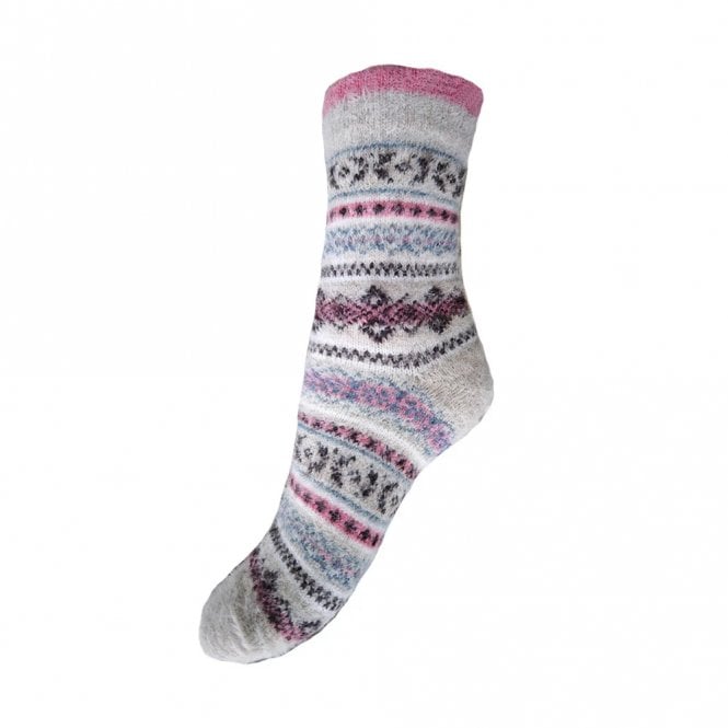 Gemjar Cream & Pink Fairisle Wool Blend Socks
