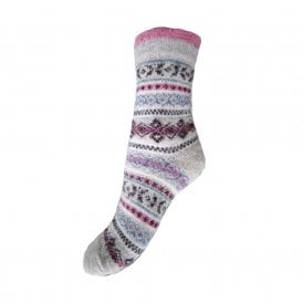 Cream & Pink Fairisle Wool Blend Socks